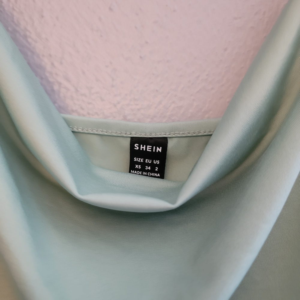 Shein Mint Green Cowl Neck Ruched Side Tank Top - Picture 2 of 4
